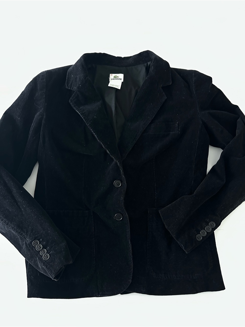Lacoste Women’s Vintage Black Cotton Corduroy Blazer Jacket Size 40 (10 US)